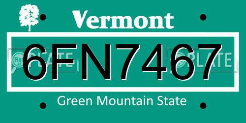 6FN7467 Vermont License Plate
