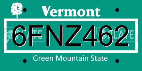 6FNZ462 Vermont License Plate