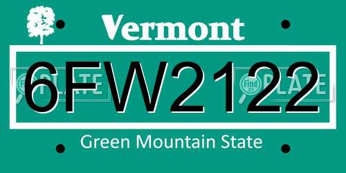 6FW2122 Vermont License Plate