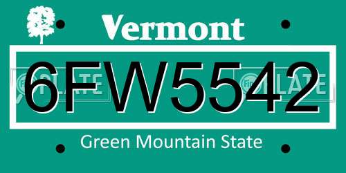 6FW5542 Vermont License Plate