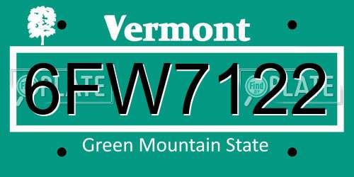 6FW7122 Vermont License Plate