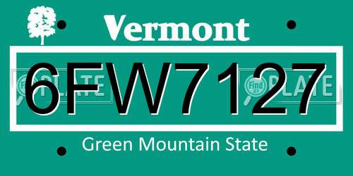 6FW7127 Vermont License Plate