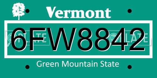 6FW8842 Vermont License Plate
