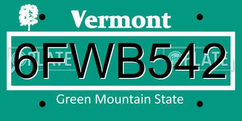 6FWB542 Vermont License Plate