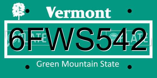 6FWS542 Vermont License Plate