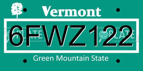 6FWZ122 Vermont License Plate
