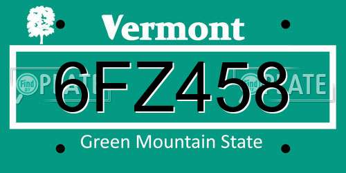6FZ458 Vermont License Plate