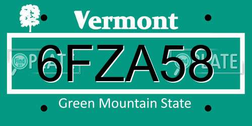 6FZA58 Vermont License Plate