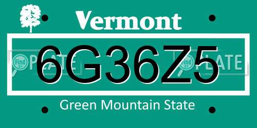6G36Z5 Vermont License Plate