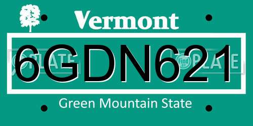 6GDN621 Vermont License Plate