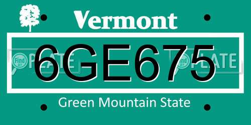 6GE675 Vermont License Plate