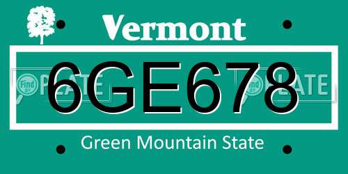 6GE678 Vermont License Plate