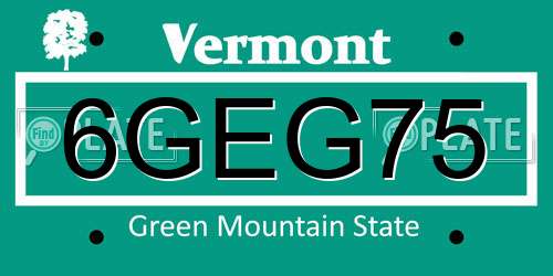 6GEG75 Vermont License Plate