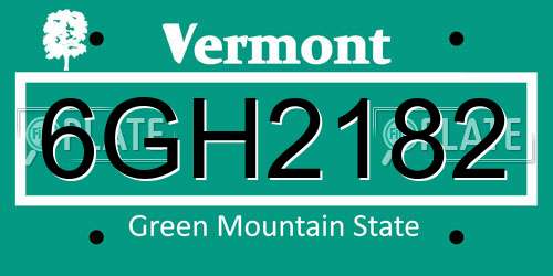 6GH2182 Vermont License Plate