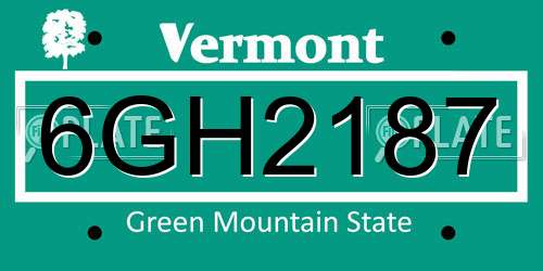 6GH2187 Vermont License Plate