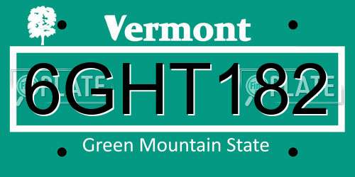 6GHT182 Vermont License Plate