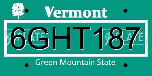 6GHT187 Vermont License Plate