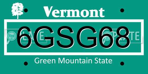 6GSG68 Vermont License Plate