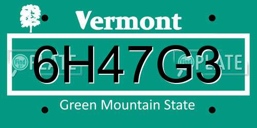 6H47G3 Vermont License Plate
