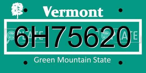 6H75620 Vermont License Plate