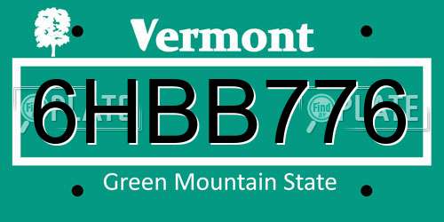 6HBB776 Vermont License Plate