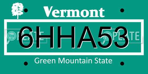 6HHA53 Vermont License Plate