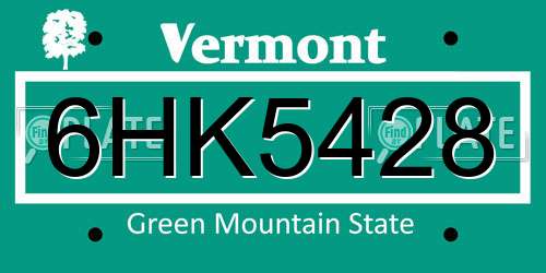 6HK5428 Vermont License Plate