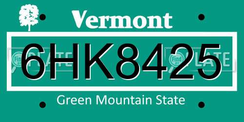 6HK8425 Vermont License Plate