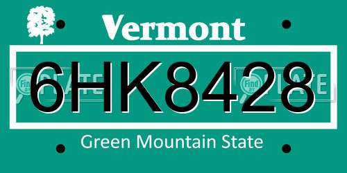6HK8428 Vermont License Plate