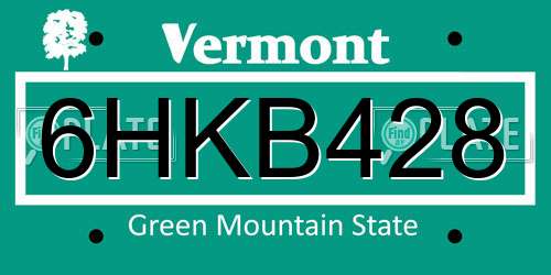 6HKB428 Vermont License Plate