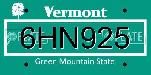 6HN925 Vermont License Plate