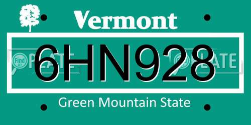 6HN928 Vermont License Plate