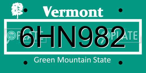 6HN982 Vermont License Plate