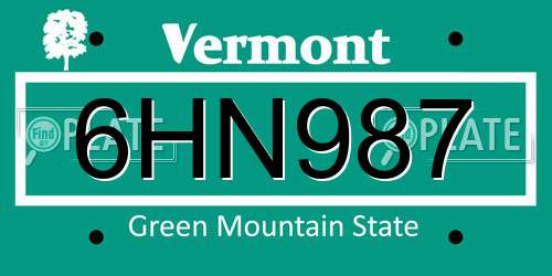 6HN987 Vermont License Plate