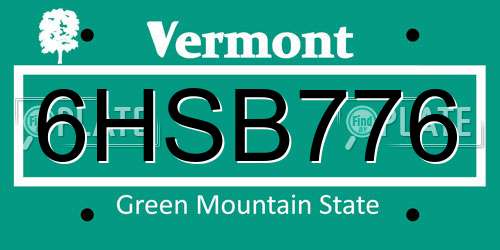 6HSB776 Vermont License Plate
