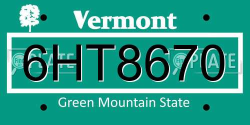 6HT8670 Vermont License Plate