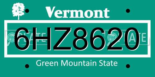 6HZ8620 Vermont License Plate