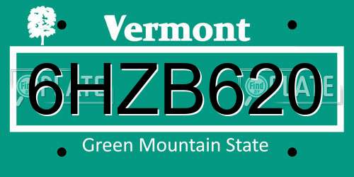 6HZB620 Vermont License Plate