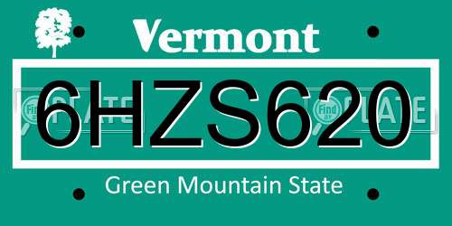 6HZS620 Vermont License Plate