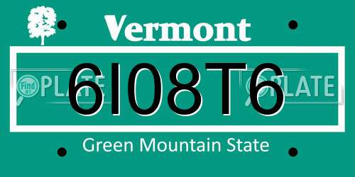 6I08T6 Vermont License Plate
