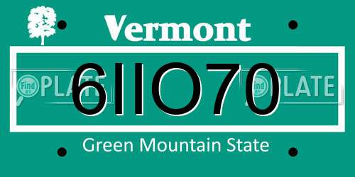 6IIO70 Vermont License Plate