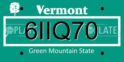 6IIQ70 Vermont License Plate