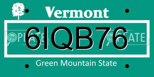 6IQB76 Vermont License Plate