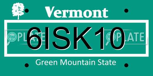 6ISK10 Vermont License Plate