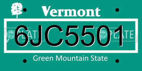 6JC5501 Vermont License Plate