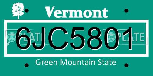 6JC5801 Vermont License Plate