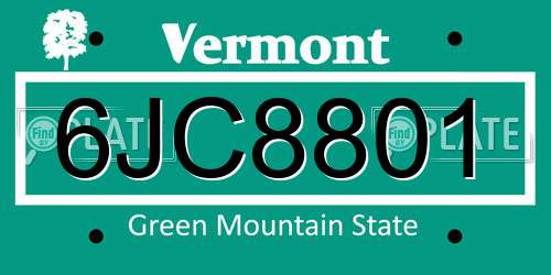 6JC8801 Vermont License Plate