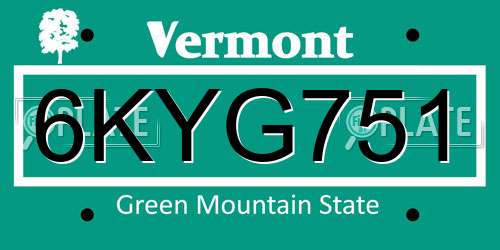 6KYG751 Vermont License Plate