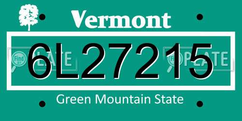 6L27215 Vermont License Plate