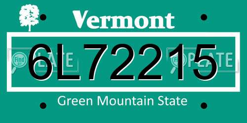 6L72215 Vermont License Plate
